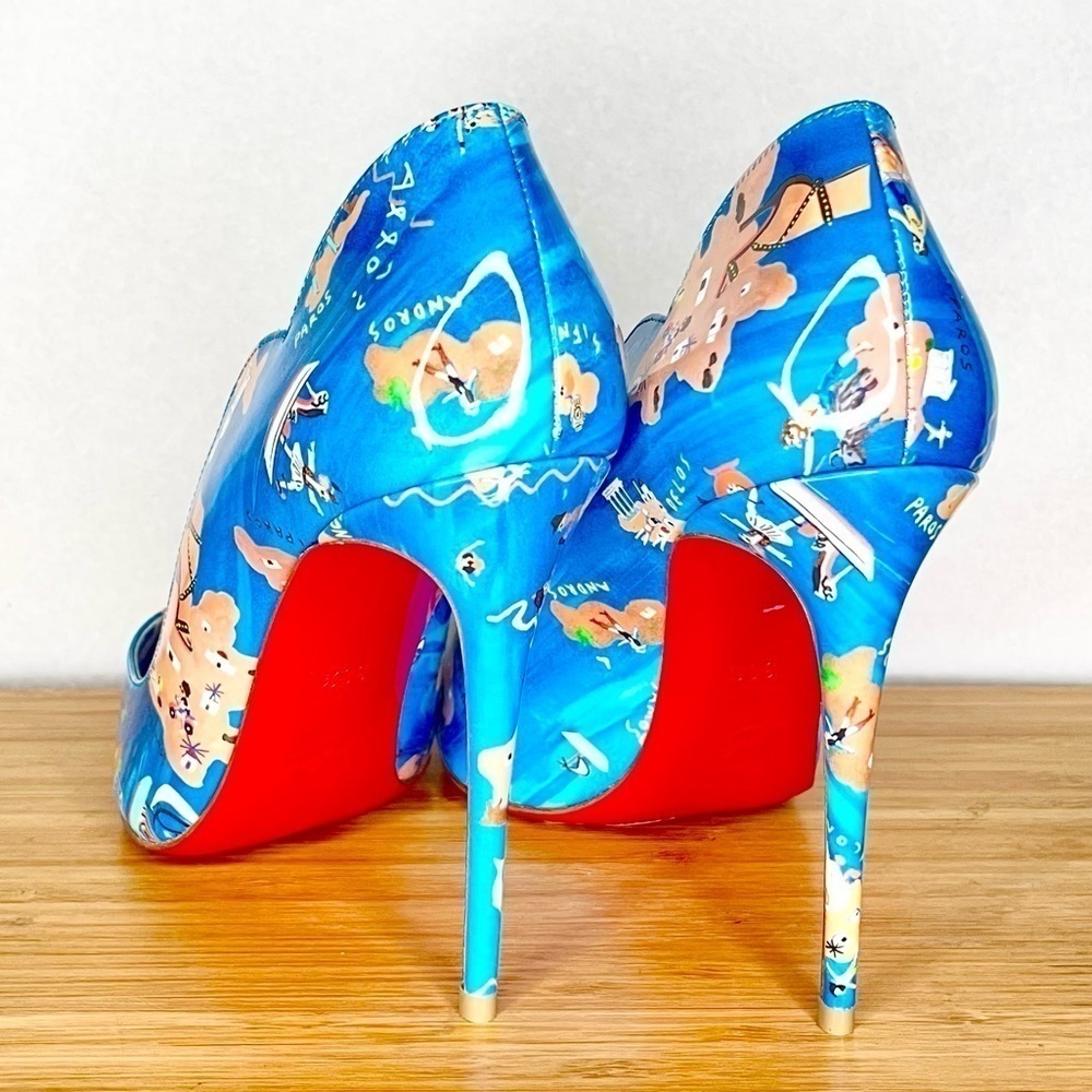 Christian Louboutin “Hot chick” swim pool, Blue Multi graphic. 100mm EU38.5 - Picture 5 of 13